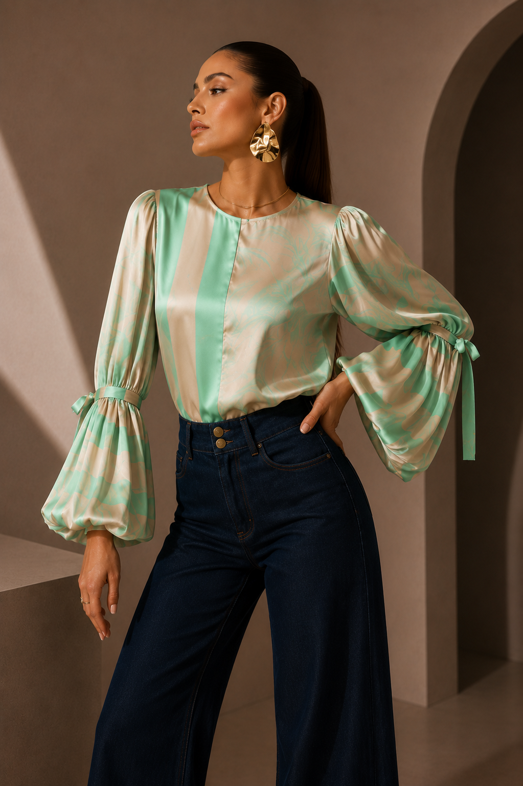 Blusa Cantor Rayas Turquesa