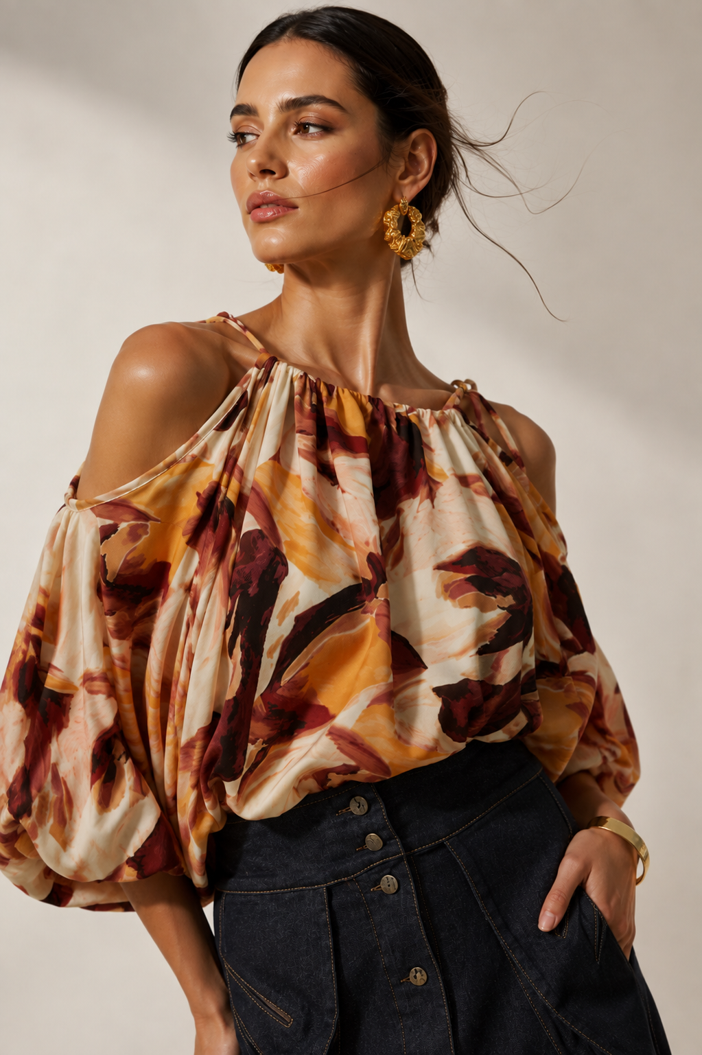 Blusa Bingo tonos tierra estampado