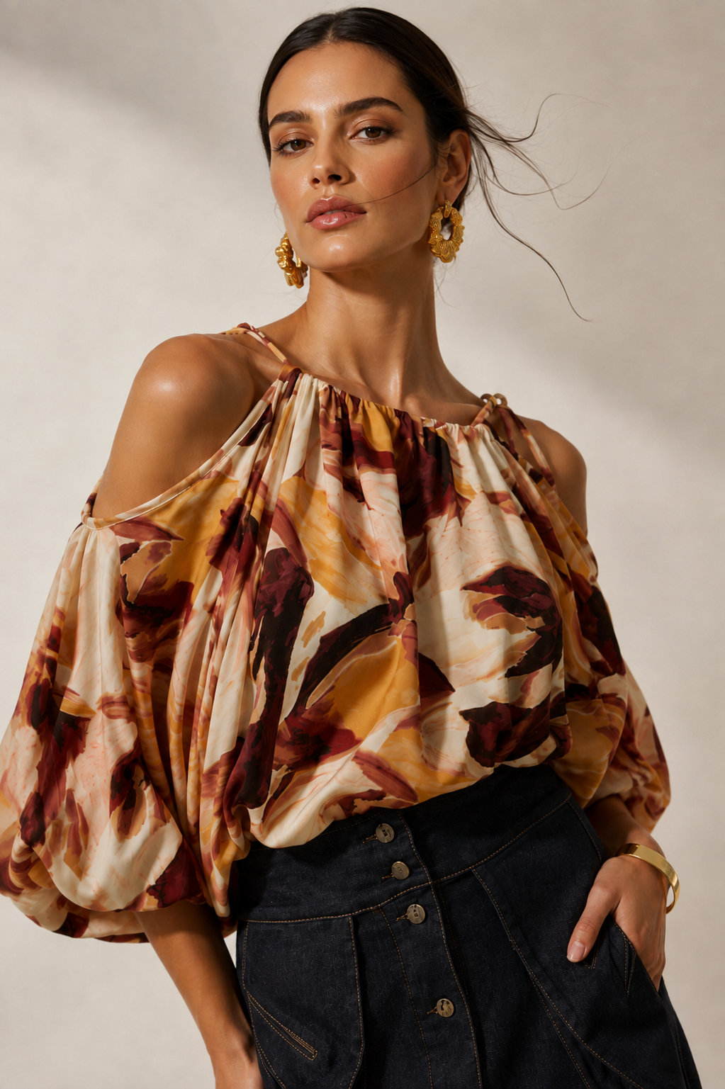 Blusa Bingo tonos tierra estampado