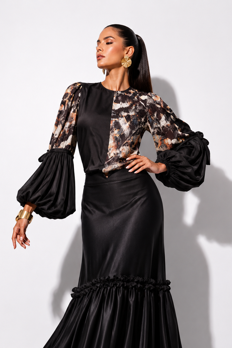 Blusa Cantor Feathers Negro