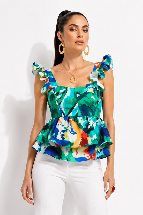 Blusa Usaki Estampado Cuarzos Azules