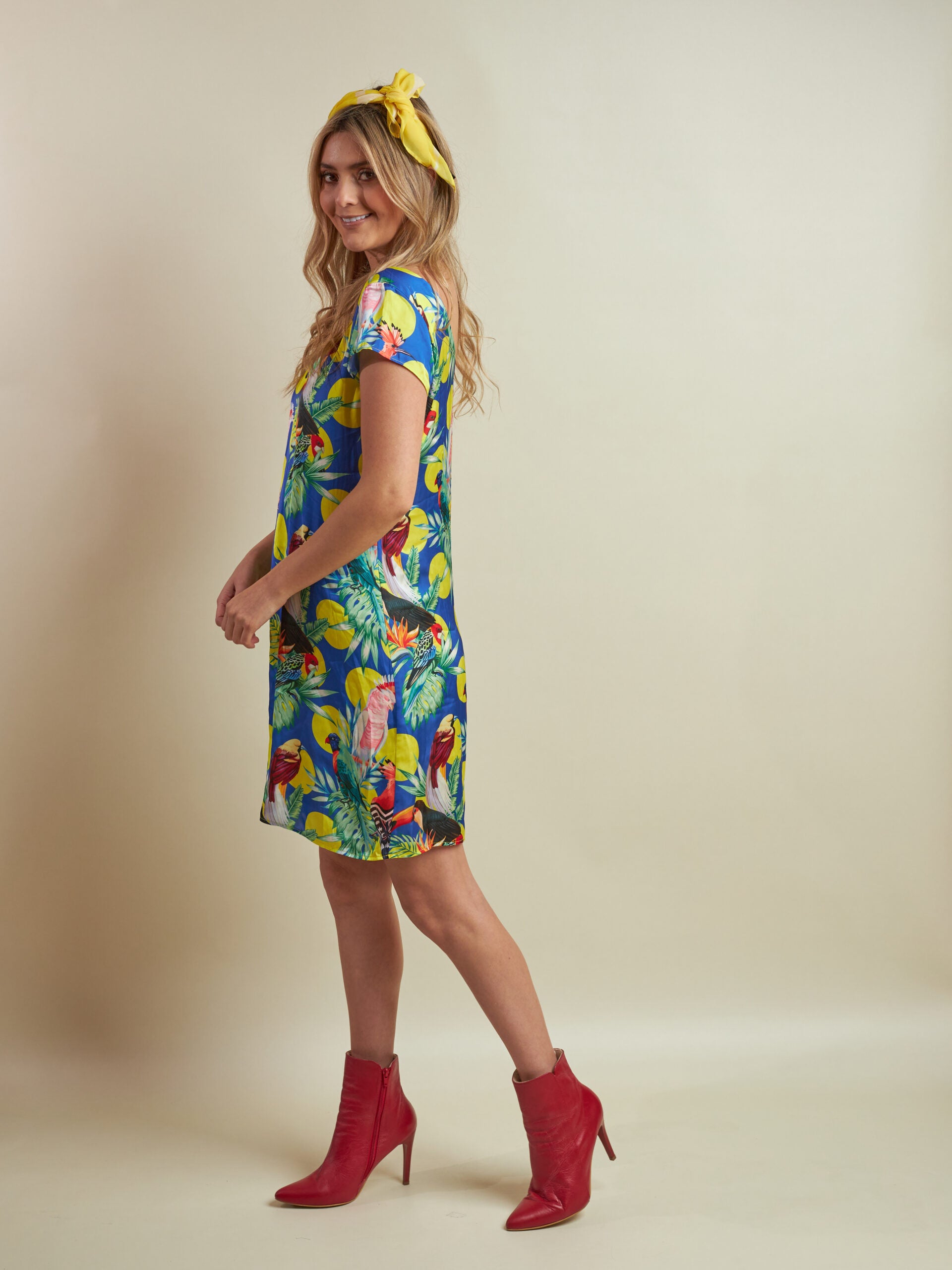 Vestido Filomena Pájaros Azules Estampado