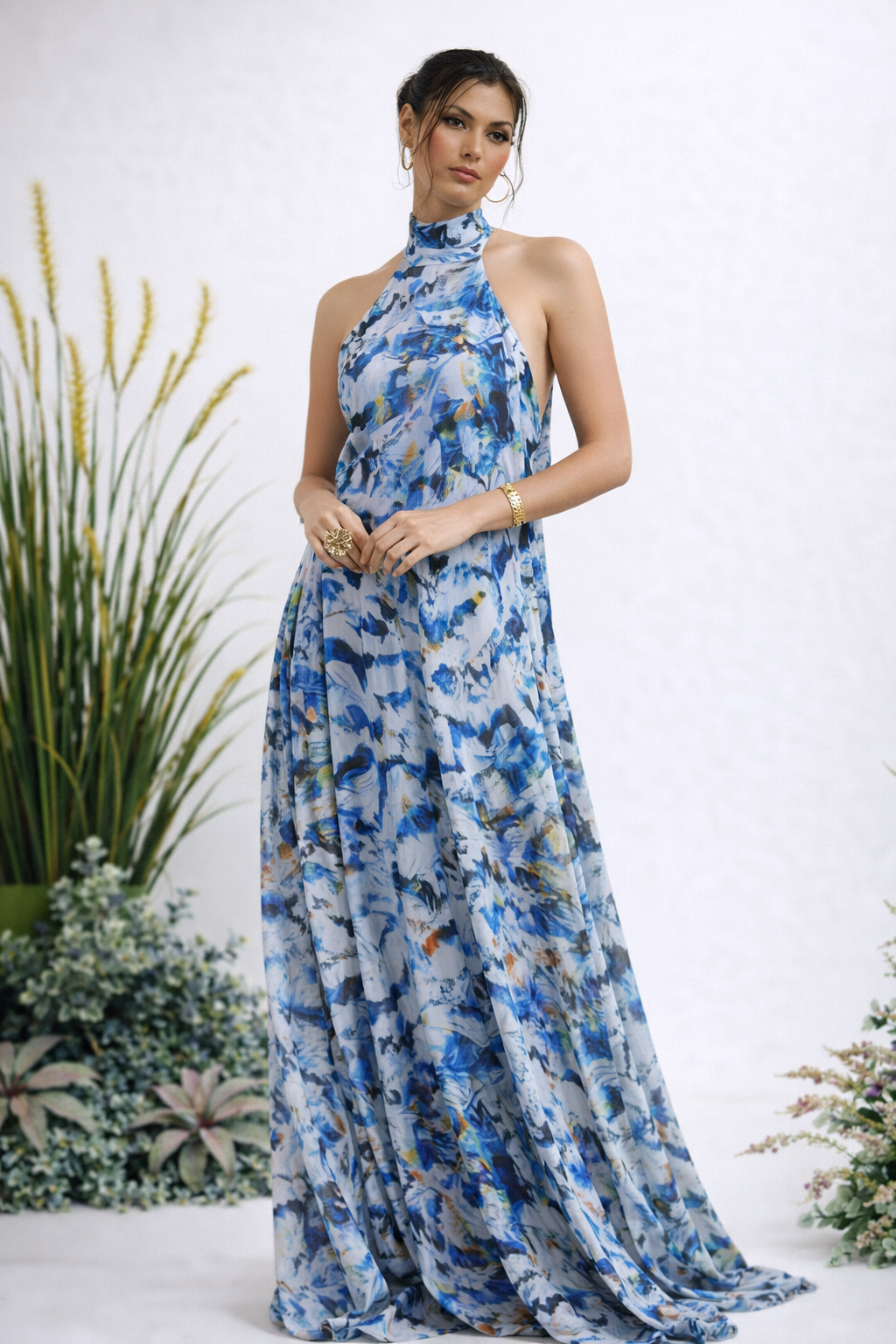 Vestido Apolinary Feathers Azul