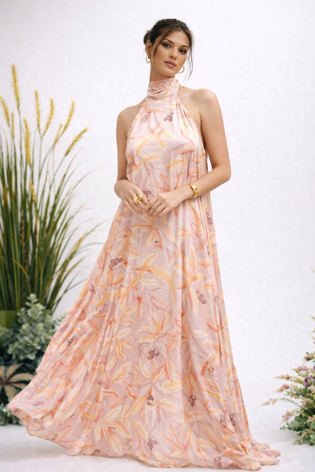 Vestido Apolinary Estampado Multi Camel