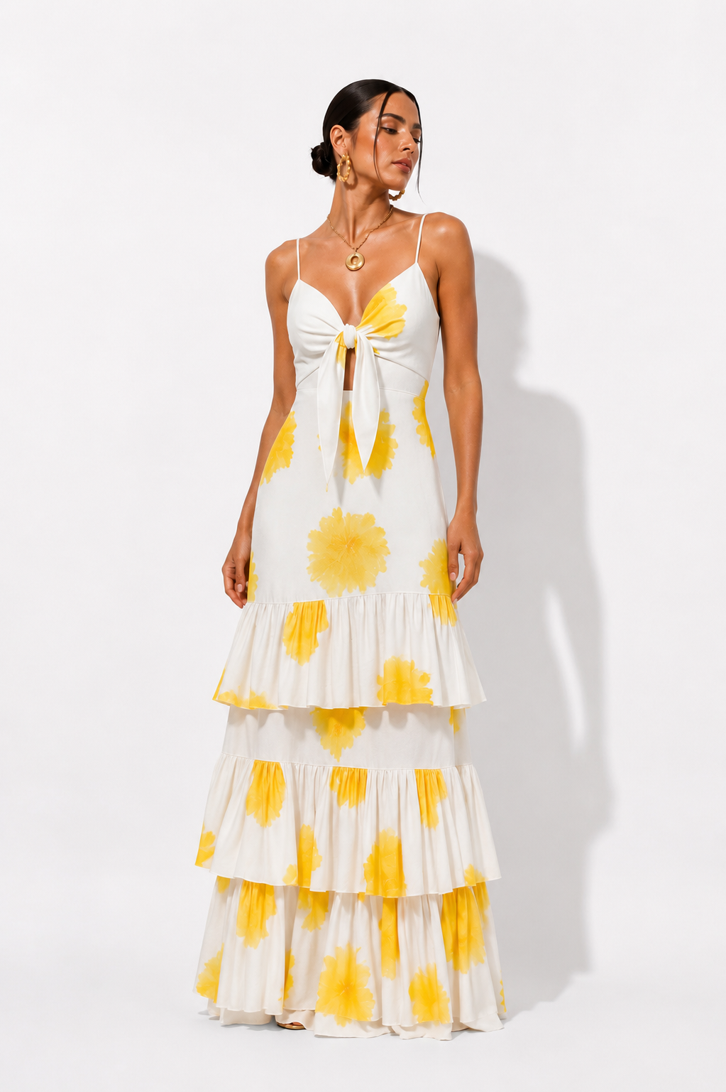 Vestido Mitamu Flor Amarillo F Blanco