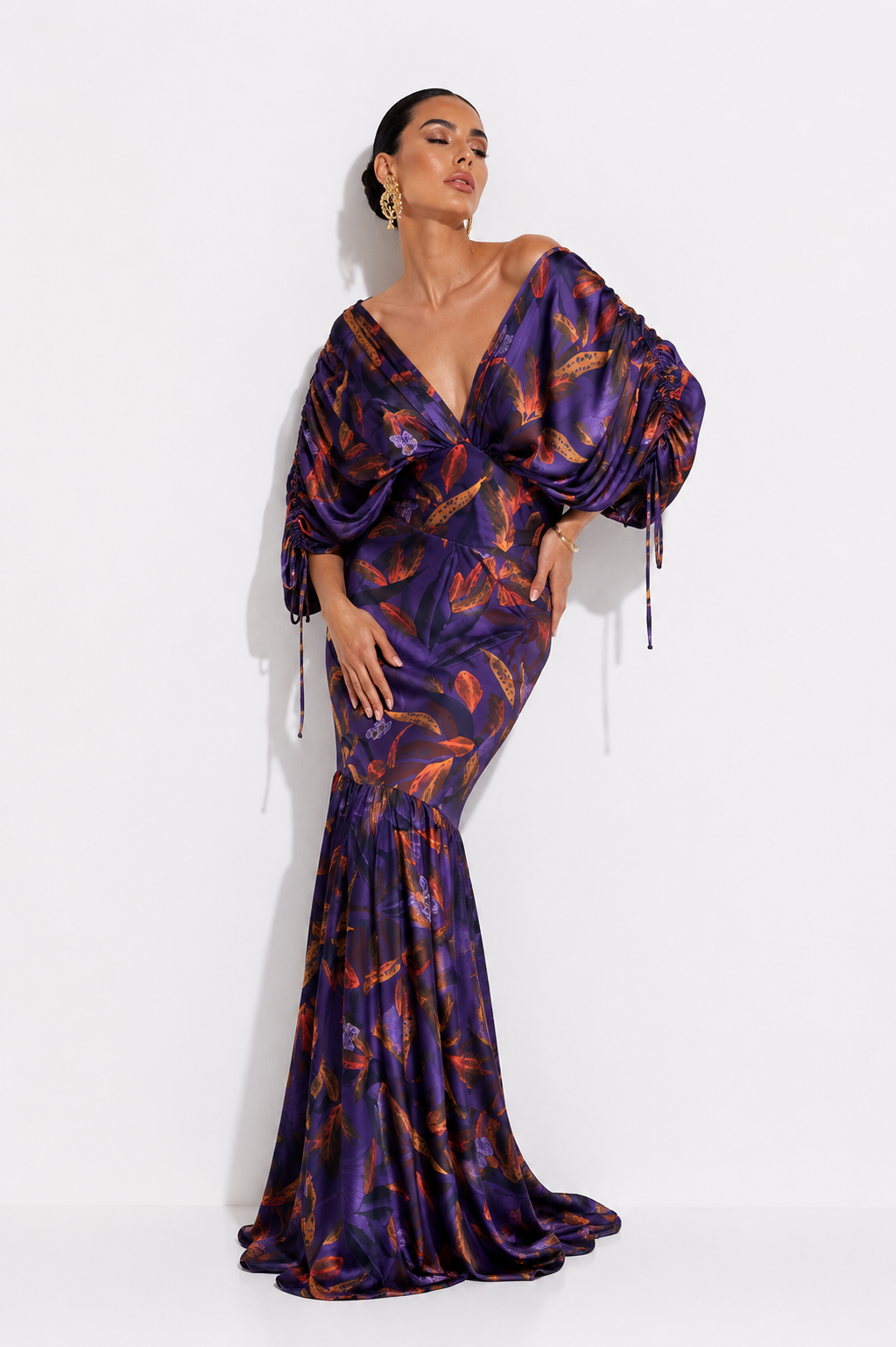 Vestido Musk Estampado Multi Plumas Morado