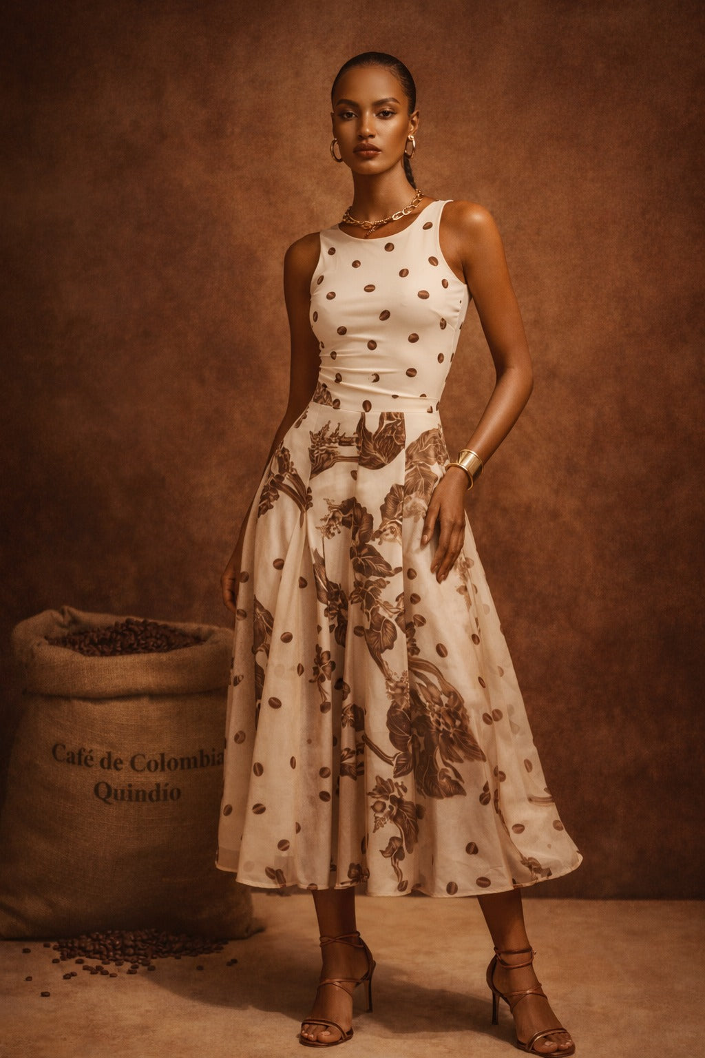 Falda Palmacera Coffee Dots + Branches