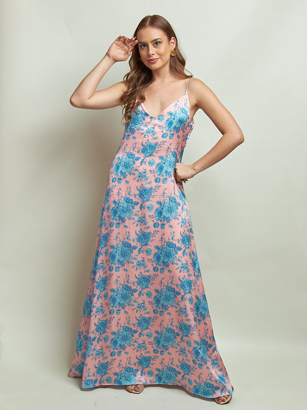 Vestido Colonial Rosado Estampado