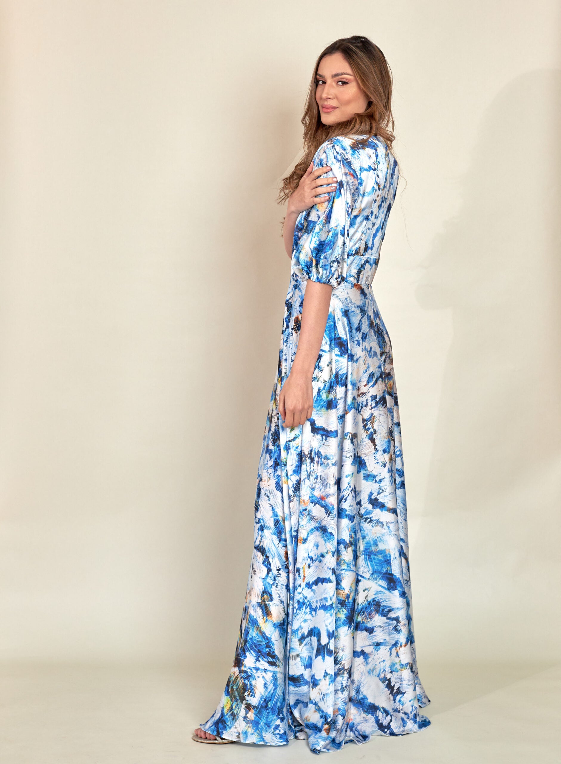 Vestido Zaitun Plumas Azules