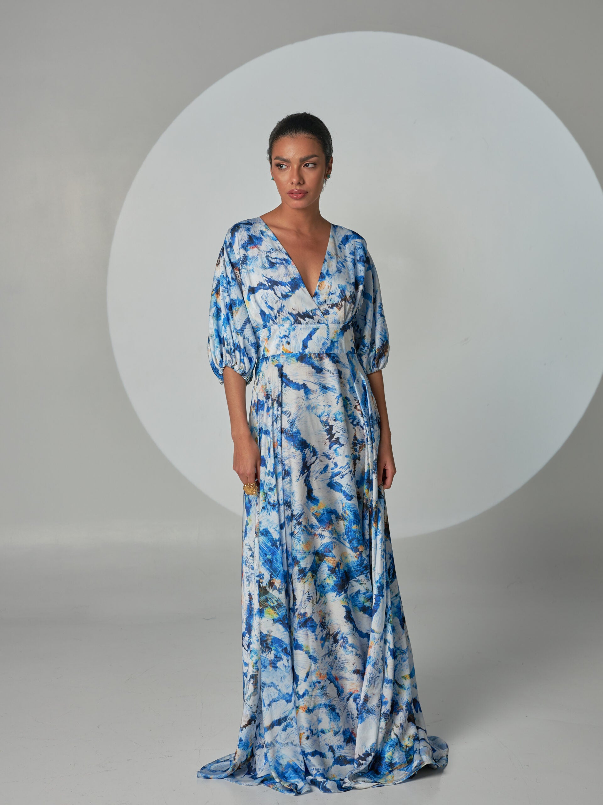 Vestido Zaitun Plumas Azules