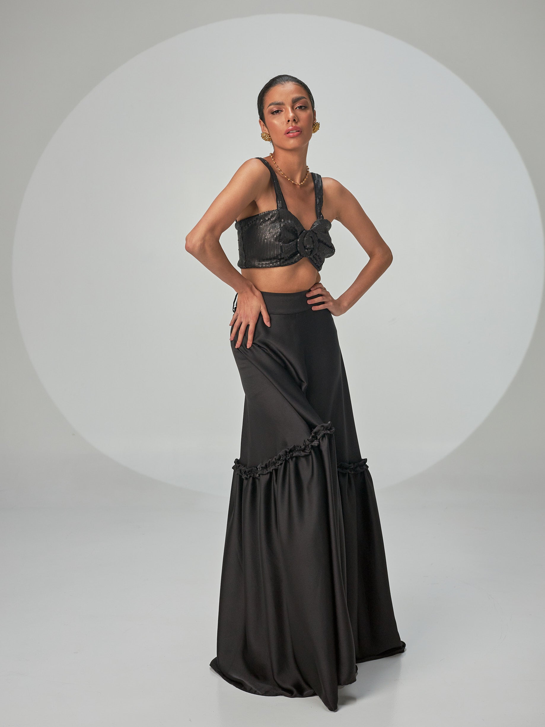Crop Top Hebilla Lentejuelas Negro