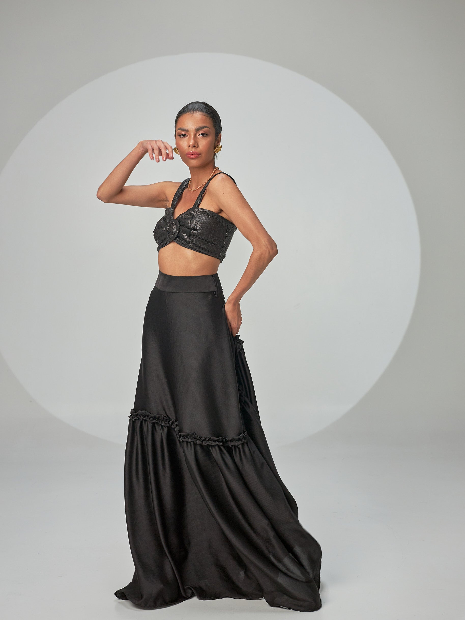 Crop Top Hebilla Lentejuelas Negro