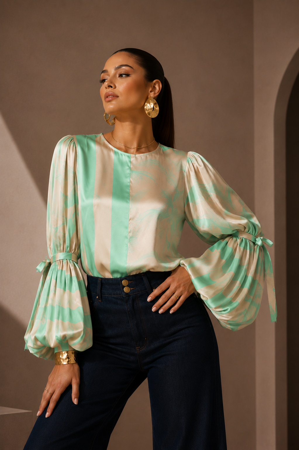 Blusa Cantor Rayas Turquesa