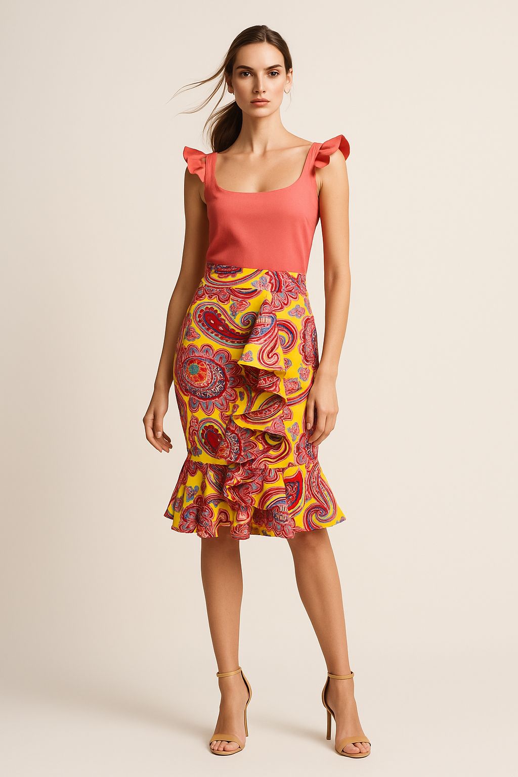 Falda Checa Flores Fucsia