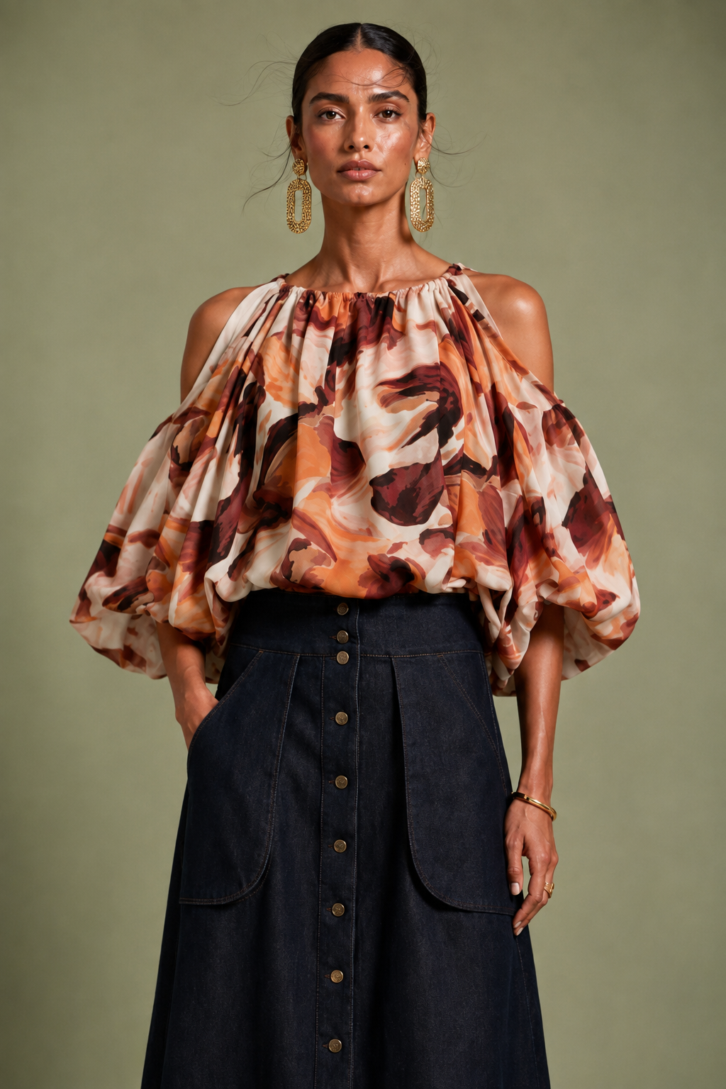 Blusa Bingo tonos tierra estampado