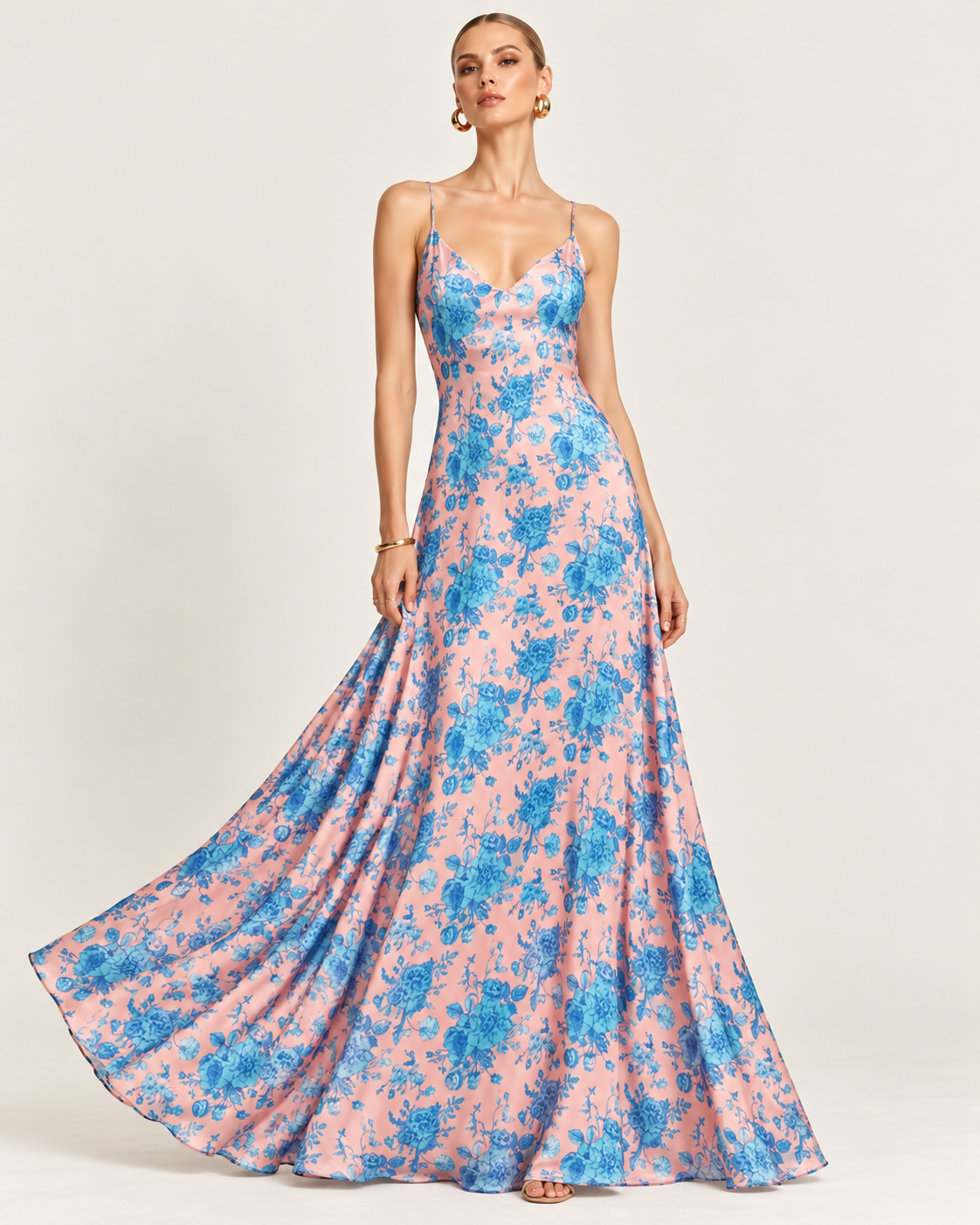 Vestido Colonial Rosado Estampado