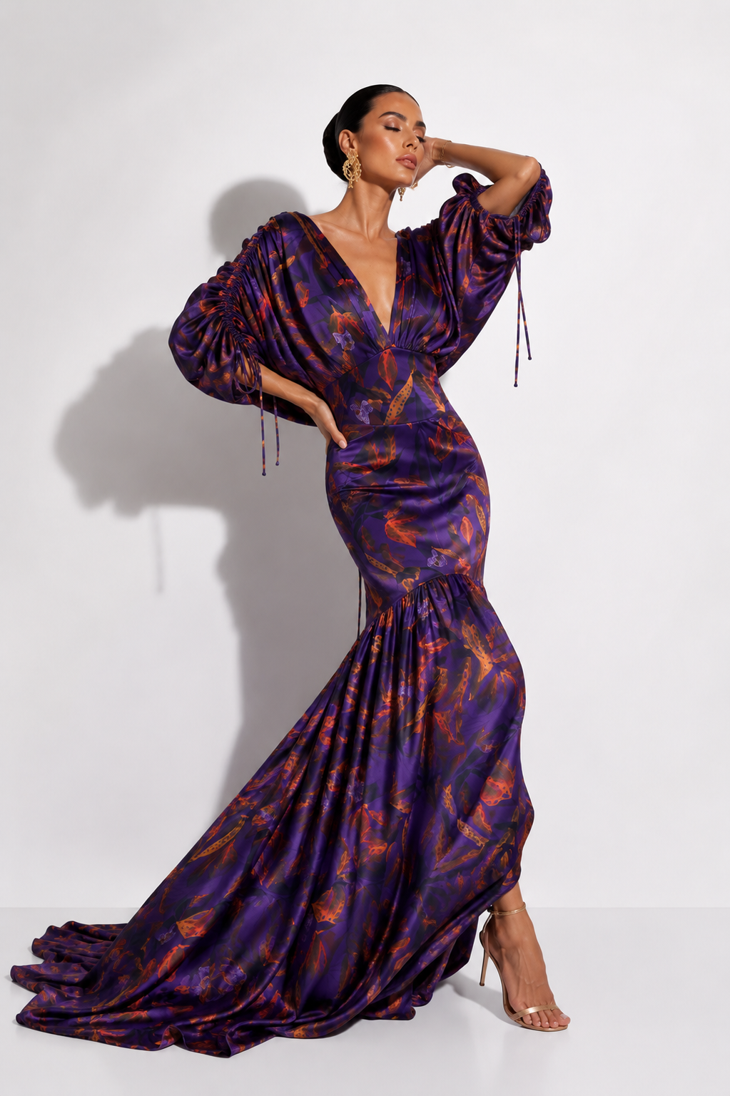 Vestido Musk Estampado Multi Plumas Morado