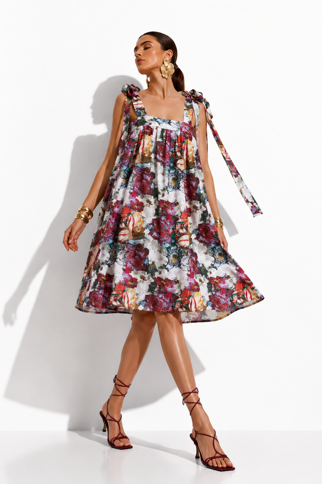 Vestido Nolli Vinotinto Flores