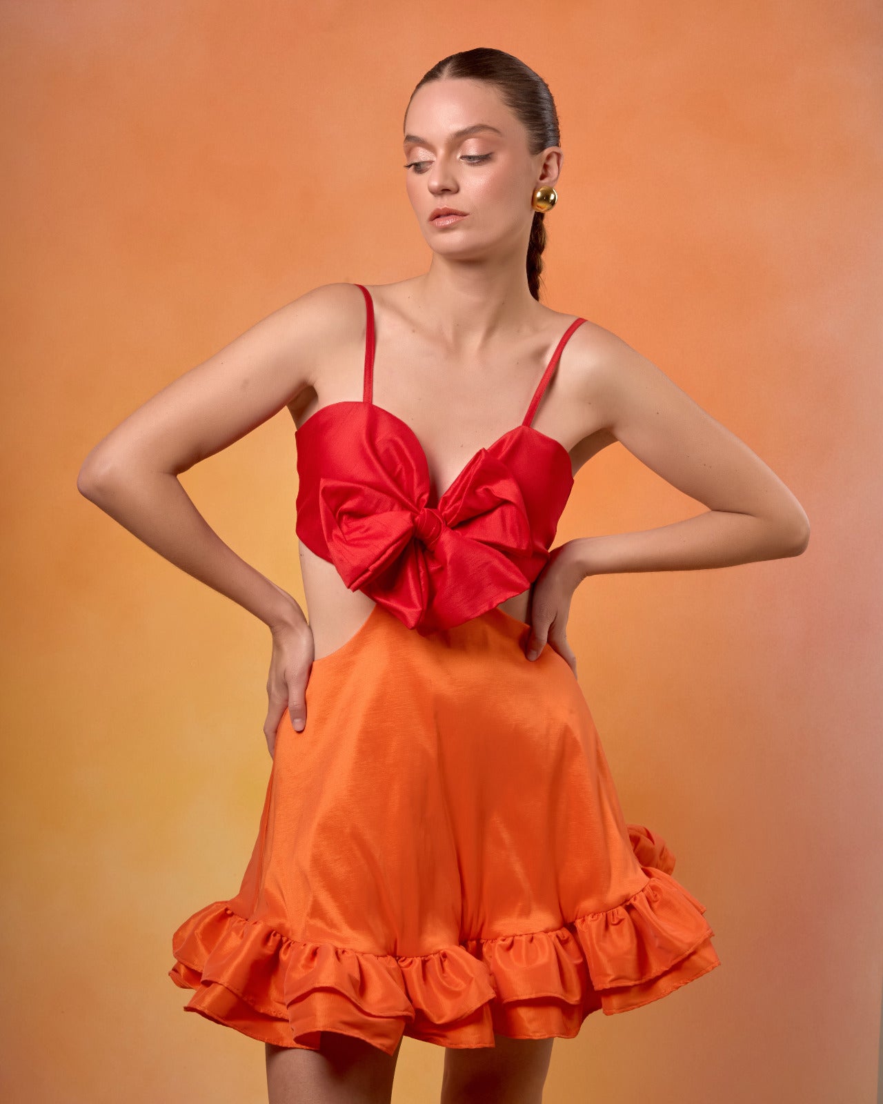 Vestido Manizales Rojo Y Naranja