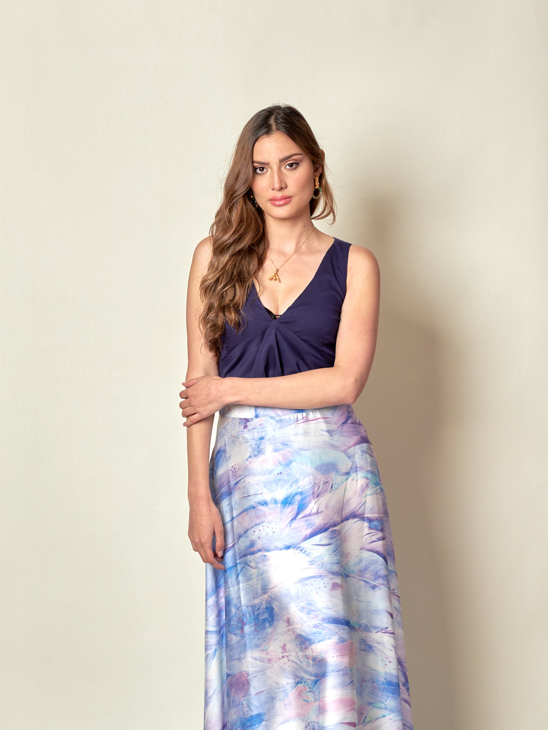 Falda Zeray Plumas Lila