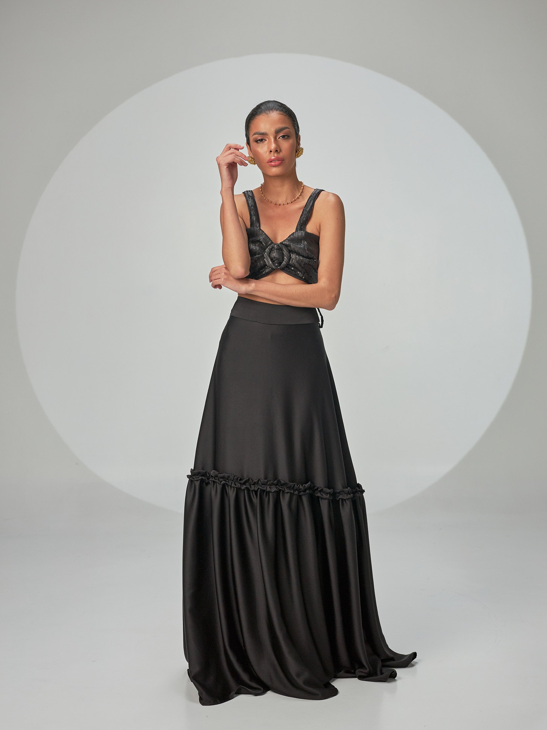 Crop Top Hebilla Lentejuelas Negro