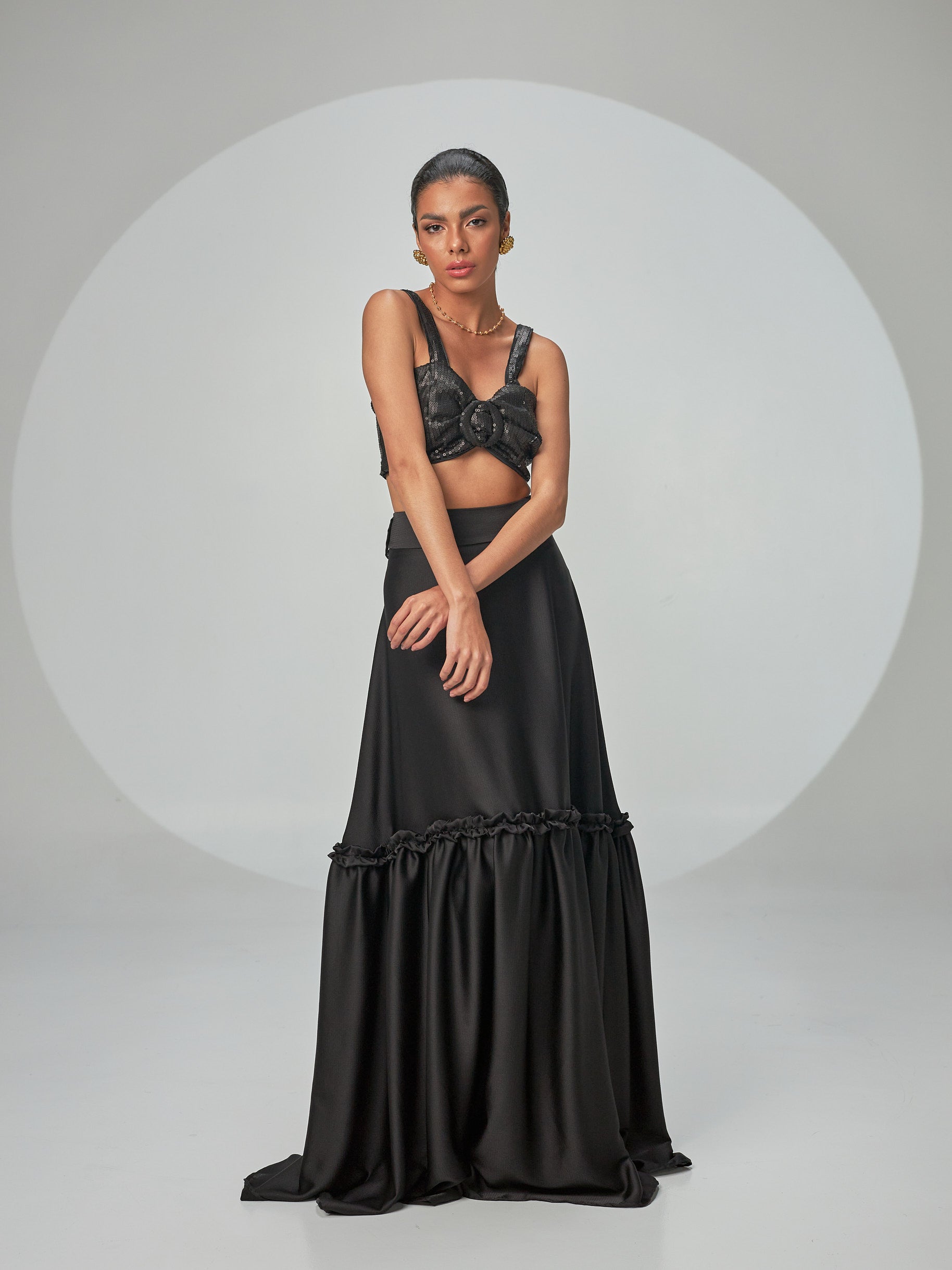 Crop Top Hebilla Lentejuelas Negro